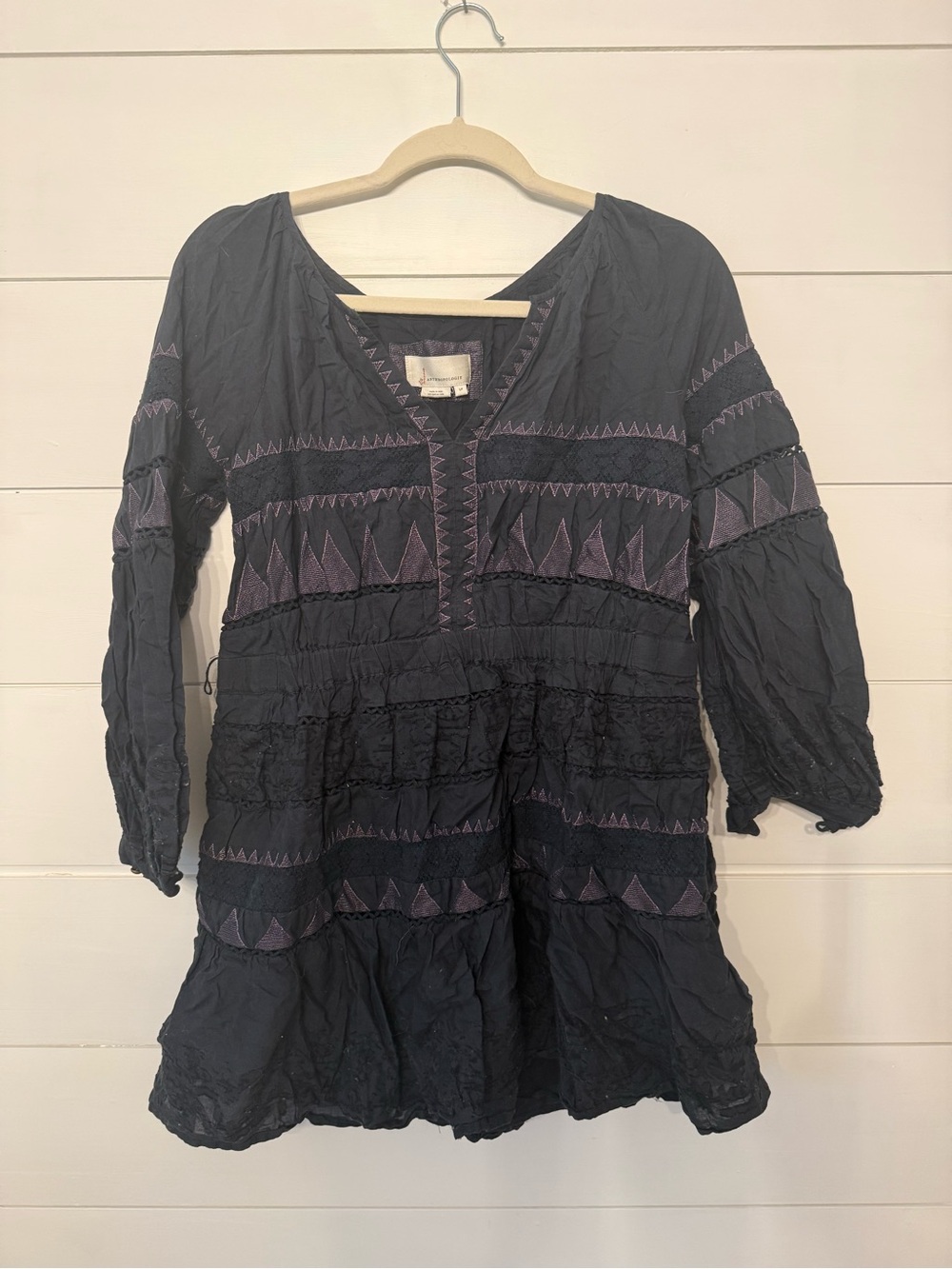Anthropologie Black Tunic with Pale Lavender Stitching